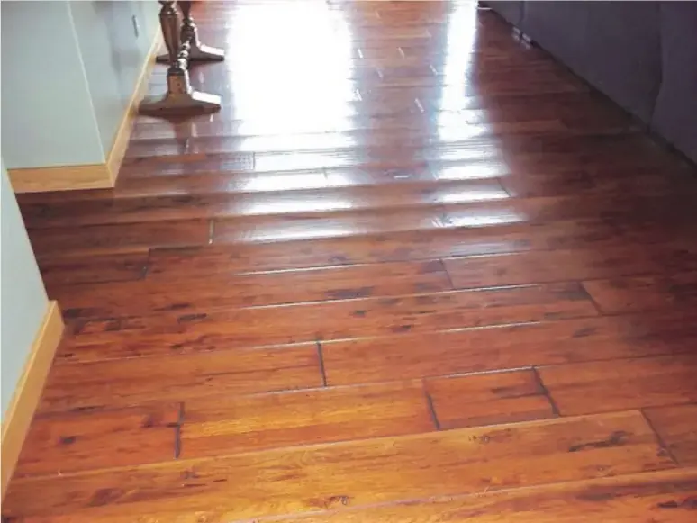 Standing water across a hardwood hallway before extraction in Canoga Park